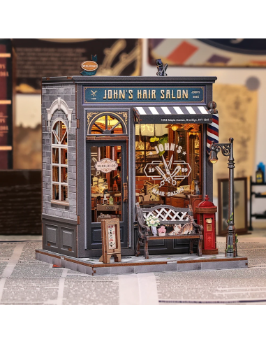 MINIATURE HOUSE - DIY- Salon de Coiffure John - 210pc + Eclairage LED 