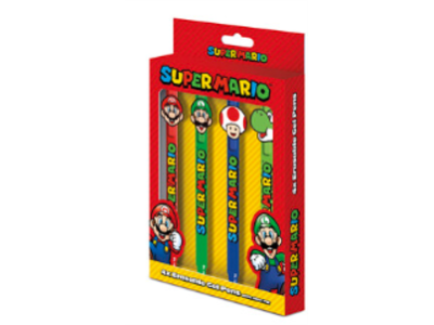 SUPER MARIO - 4 Stylos à Gel Effaçable + Head Topper 