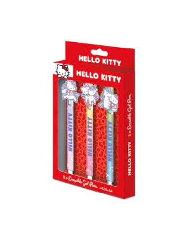 HELLO KITTY - 3 Stylos à Gel Effaçable + Head Topper 