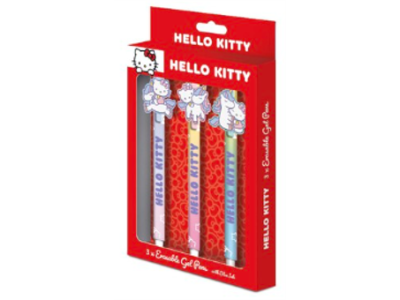 HELLO KITTY - 3 Stylos à Gel Effaçable + Head Topper 