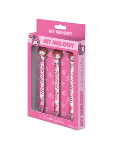MY MELODY - 3 Stylos à Gel Effaçable + Head Topper 