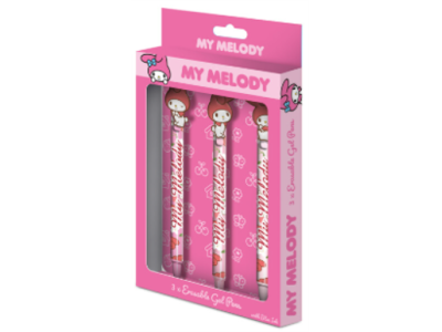 MY MELODY - 3 Stylos à Gel Effaçable + Head Topper 