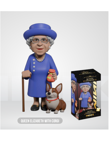 CELEBRITY - Reine Elizabeth II avec son Corgi - Figurine Minix 12cm 