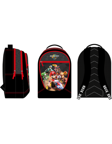 MARIO KART WORLD - Sac à Dos 3 Compartiments  '32x45x18cm' 