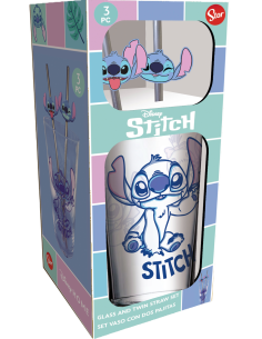 STITCH - Pack Verre XXL Premium 485ml + 2 Pailles en Métal  2