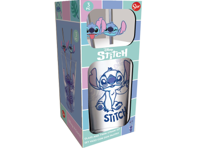 STITCH - Pack Verre XXL Premium 485ml + 2 Pailles en Métal 
