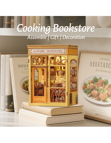 BOOK NOOK KIT - DIY- Librairie Culinaire - 156pc + Eclairage LED 
