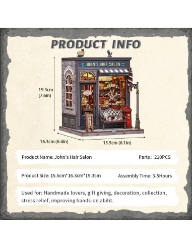 MINIATURE HOUSE - DIY- Salon de Coiffure John - 210pc + Eclairage LED 