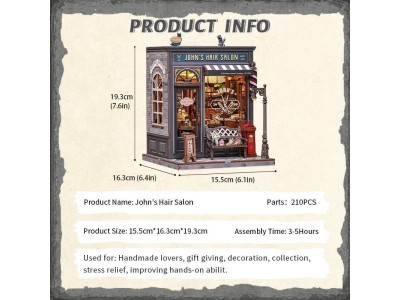MINIATURE HOUSE - DIY- Salon de Coiffure John - 210pc + Eclairage LED 
