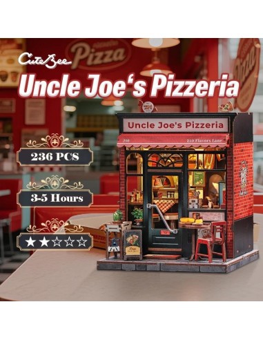MINIATURE HOUSE - DIY- Pizzeria d'Oncle Joe - 236pc + Eclairage LED 