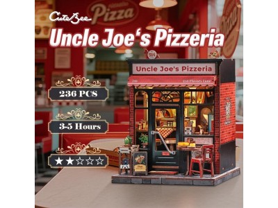 MINIATURE HOUSE - DIY- Pizzeria d'Oncle Joe - 236pc + Eclairage LED 