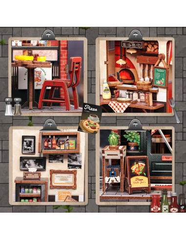MINIATURE HOUSE - DIY- Pizzeria d'Oncle Joe - 236pc + Eclairage LED 