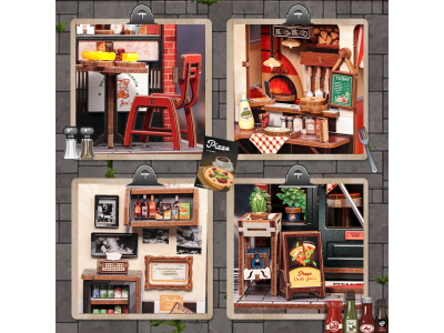 MINIATURE HOUSE - DIY- Pizzeria d'Oncle Joe - 236pc + Eclairage LED 