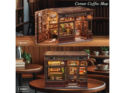 MINIATURE HOUSE - DIY- Corner Coffee Shop - 294pc+Eclairage LED 