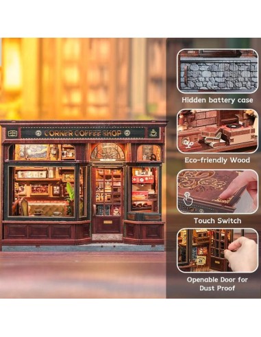 MINIATURE HOUSE - DIY- Corner Coffee Shop - 294pc+Eclairage LED 