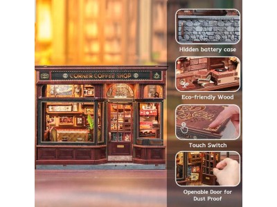 MINIATURE HOUSE - DIY- Corner Coffee Shop - 294pc+Eclairage LED 