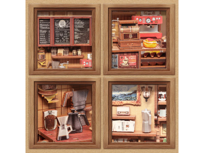 MINIATURE HOUSE - DIY- Corner Coffee Shop - 294pc+Eclairage LED 
