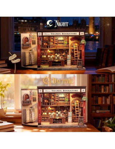 MINIATURE HOUSE - DIY- Librairie Thames - 343pc+Eclairage LED 