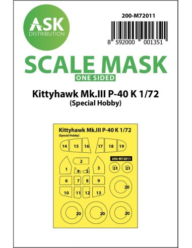 Kittyhawk Mk.III P-40 K one-sided painting mask for Special Hobby 