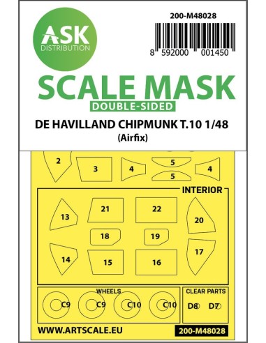 De Havilland Chipmunk T.10 double-sided painting mask for Airfix 