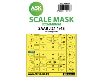 SAAB J21  double-sided painting mask for Pilot Replicas 