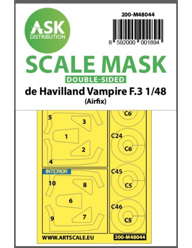 De Havilland Vampire F.3 double-sided painting mask for Airfix 