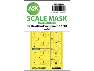De Havilland Vampire F.3 double-sided painting mask for Airfix 
