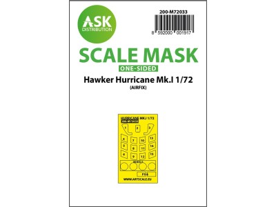 Hawker Hurricane Mk.I one-sided painting mask for Airfix 
