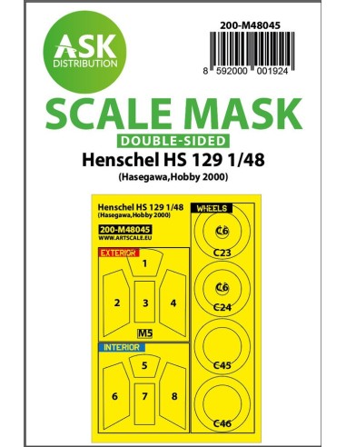 Henschel Hs 129 double-sided painting mask for Hasegawa / Hobby2000 