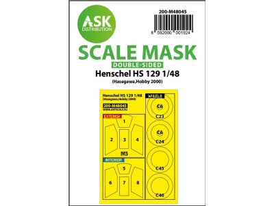 Henschel Hs 129 double-sided painting mask for Hasegawa / Hobby2000 