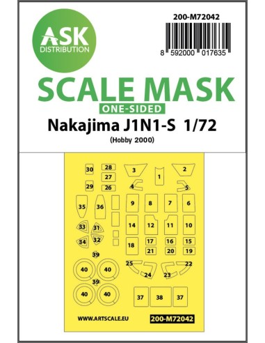 Nakajima J1N1-S one-sided painting mask for Hobby2000 / Fujimi 