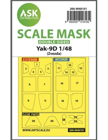 Yak-9D double-sided express mask, self-adhesive, pre-cutted for Zvezda 