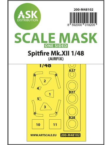 Spitfire Mk.XII one-sided mask self-adhesive, pre-cutted for Airfix 