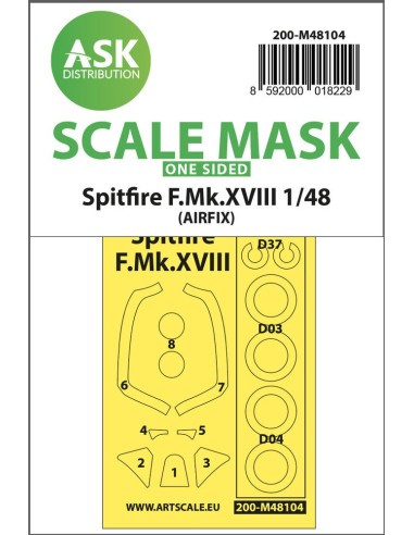 Spitfire F.Mk.XVIII one-sided mask self-adhesive, pre-cutted for Airfix 