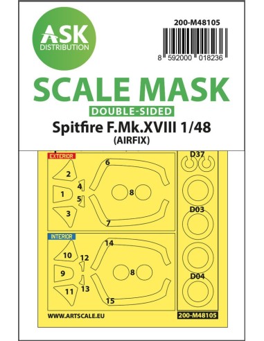 Spitfire F.Mk.XVIII double-sided mask self-adhesive, pre-cutted for Airfix 