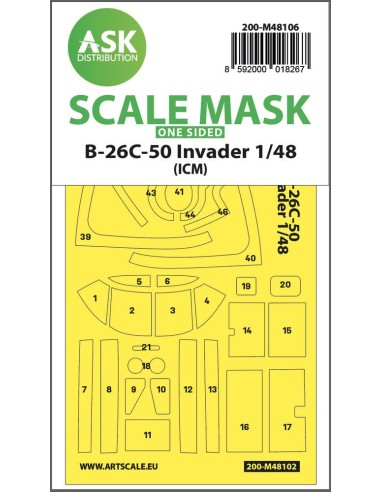 B-26C-50 Invader one-sided mask self-adhesive pre-cutted for ICM 