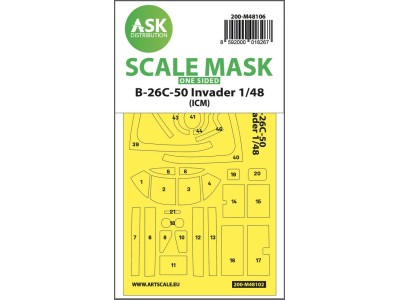 B-26C-50 Invader one-sided mask self-adhesive pre-cutted for ICM 