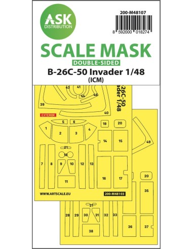 B-26C-50 Invader double-sided mask self-adhesive pre-cutted for ICM 