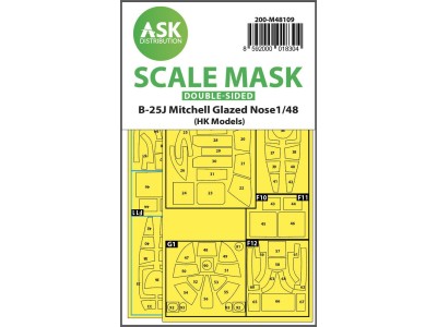 B-25J Mitchell double-sided mask self-adhesive pre-cutted for HK Models 