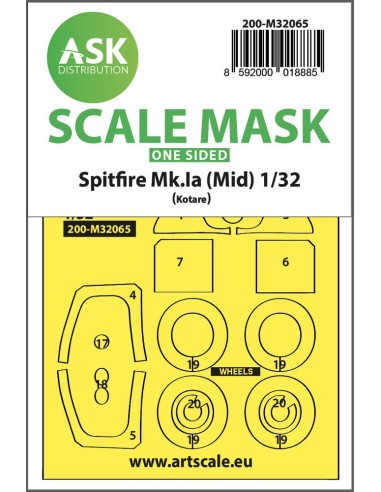 Spitfire Mk.Ia (mid) one-sided express fit and self adhesive mask for Kotare 