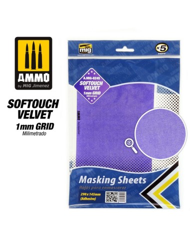 Softouch Velvet Masking Sheets 1mm Grid (x5 sheets, 290mm x 145mm, adhesive) 