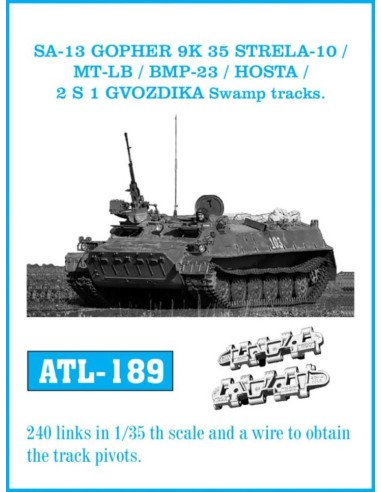 Tracks for SA-13 GOPHER 9 K 35 STRELA-10 / MT-LB / BMP-23 / HOSTA / 2 S 1 GVODZIKA Swamp tracks. 