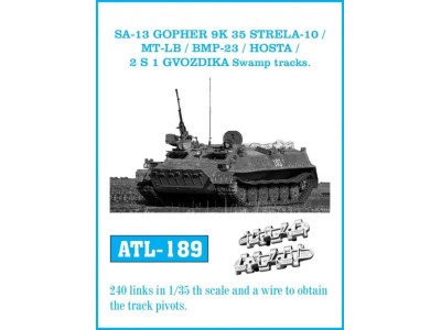 Tracks for SA-13 GOPHER 9 K 35 STRELA-10 / MT-LB / BMP-23 / HOSTA / 2 S 1 GVODZIKA Swamp tracks. 