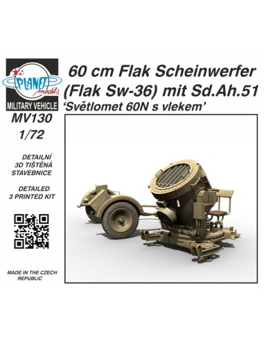 60 cm Flak Scheinwerfer (Flak Sw-36) mit Sd.Ah.51 / Sv?tlomet 60N s vlekem 1/72 