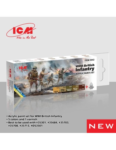 Acrylic paint set for WWI British infantry 6 x 12 ml 