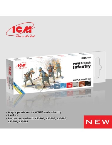 Acrylic paint set for WWI French infantry 6 x 12 ml 