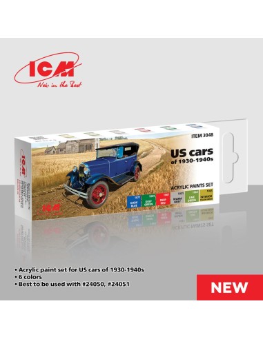 Acrylic paint set for US cars of 1930-1940s 6 x 12 ml 