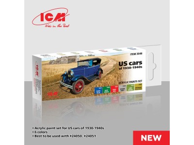 Acrylic paint set for US cars of 1930-1940s 6 x 12 ml 