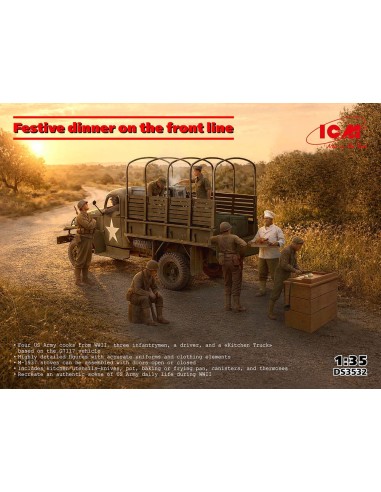 Festive dinner on the front line (WWII US Army Kitchen Truck, US Field Stove M1937 with cooks) 