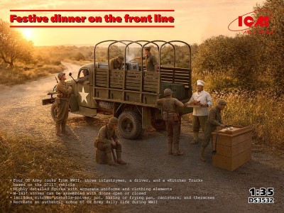 Festive dinner on the front line (WWII US Army Kitchen Truck, US Field Stove M1937 with cooks) 